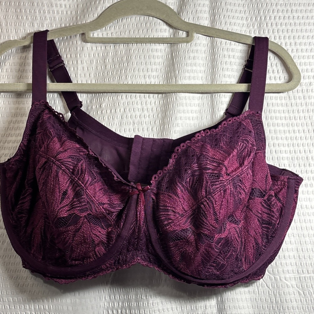 Cacique 42G Unlined Full Coverage Bra Lace Flower Embroidery Underwire Purple